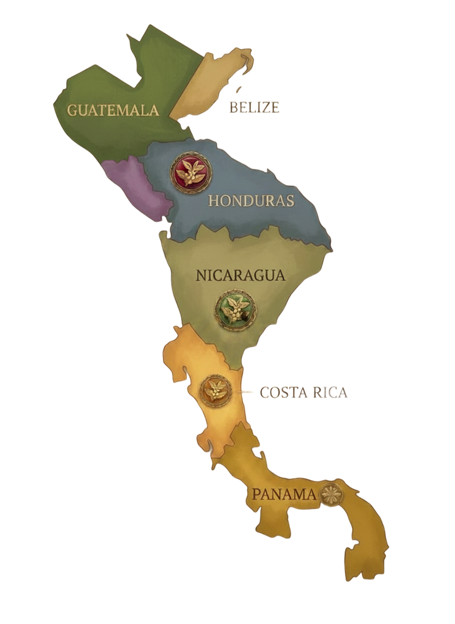 Map of Central American coffee-growing regions